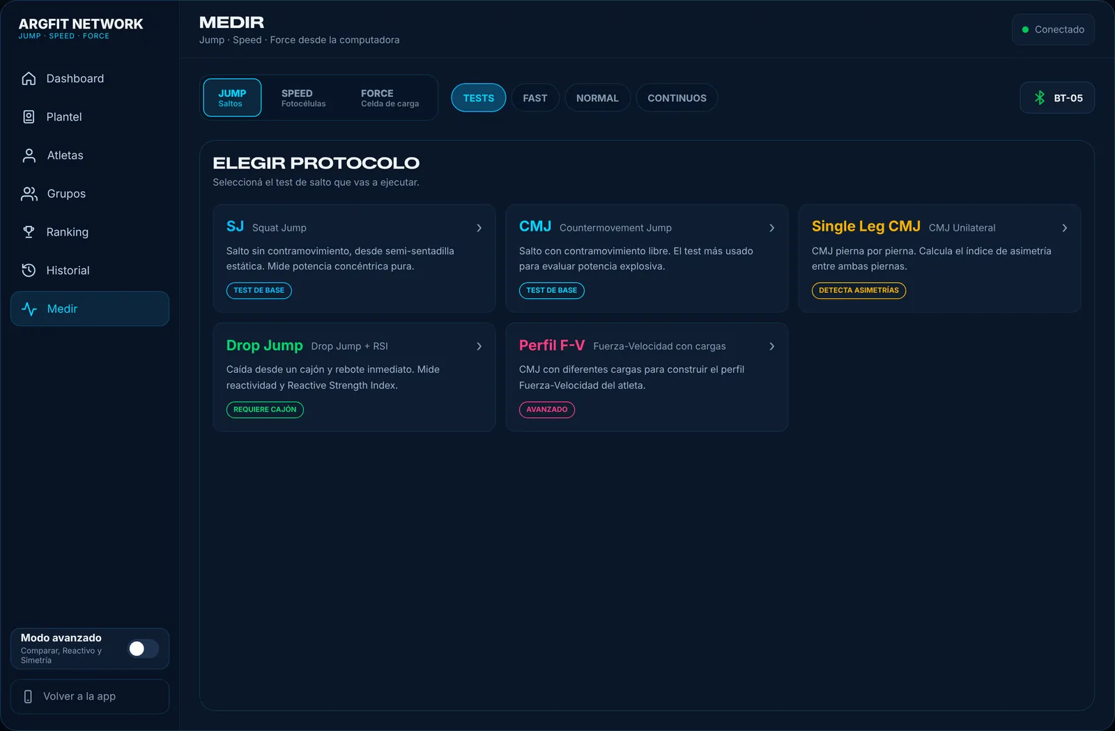 Elección de protocolo en la app